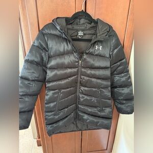 Girls Under Armour Black Hooded Puffer Coat Youth Large